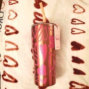 Tall Pink Glitter Heart Tumbler TJ Maxx Wellness BNWT Stainless Steel Valentine